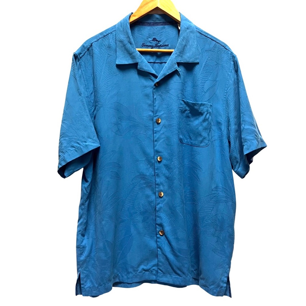 Tommy Bahama Mens Blue Hawaiian Printed Button Down Shirt